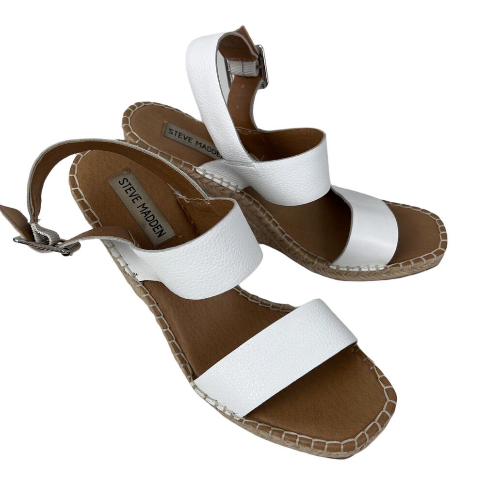 Steve Madden White Leather Espadrilles Sandals Women's Size 8.5 M